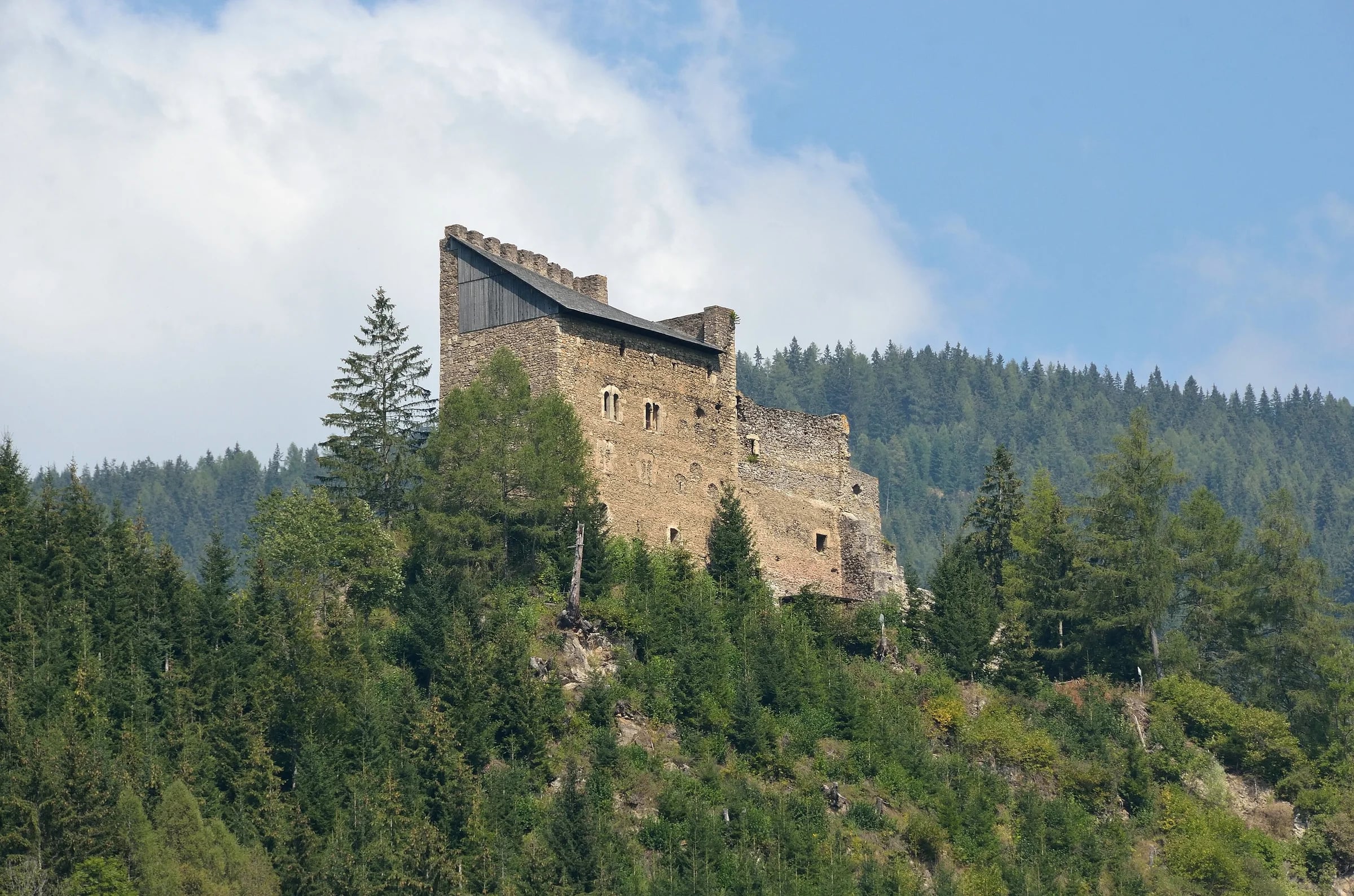 Frauenburg Castle Ruins seen from the south above the Mur valley
